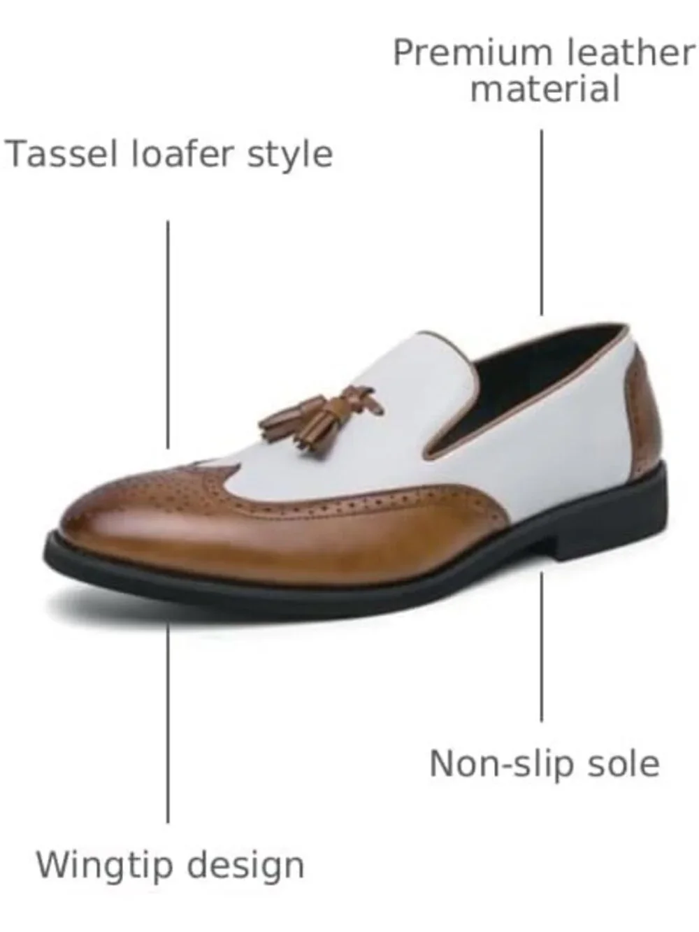Men's Brown White Penny Loafers With Tassels Casual Dress Shoes Loafers Slip On